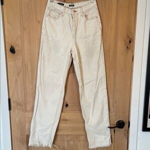 wild fable Cream Straight-Leg High-Rise Raw-Hem Jeans